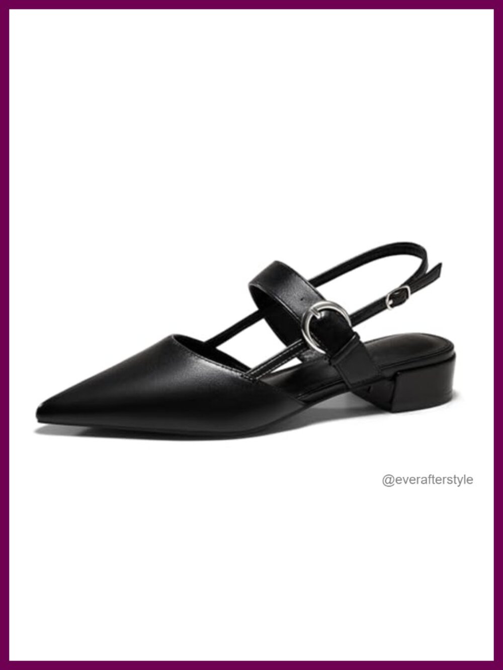 Slingback Flats Chunky Low Heel Mary Jane Pointed Toe Ankle Strap Dress Shoes